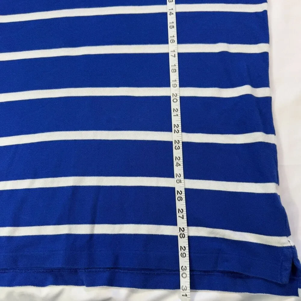 Polo Ralph Lauren Mens L Polo Classic Blue White Striped Pony Custom Fit Rugby